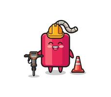 road worker mascot of dynamite holding drill machine vector