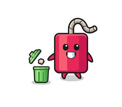 illustration of the dynamite throwing garbage in the trash can vector