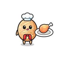 french bread fried chicken chef cartoon character vector