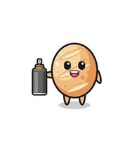 the cute french bread as a graffiti bomber vector