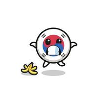 south korea flag cartoon is slip on a banana peel vector