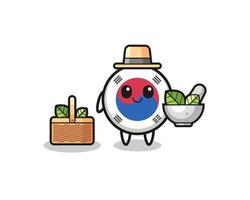 south korea flag herbalist cute cartoon vector