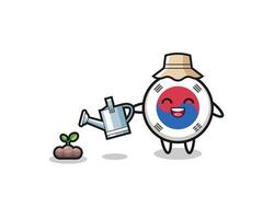 cute south korea flag is watering plant seeds vector