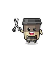 personaje de la taza de café como mascota de la barbería vector