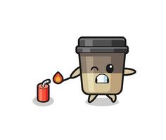 coffee cup mascot illustration playing firecracker vector