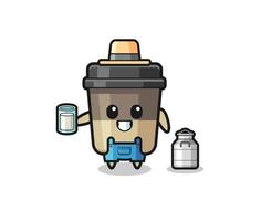 coffee cup cartoon as the dairy farmer vector