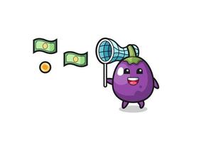 illustration of the eggplant catching flying money vector