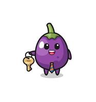 cute eggplant as a real estate agent mascot vector