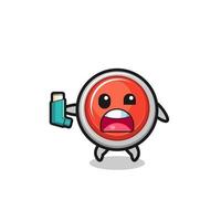 emergency panic button mascot having asthma while holding the inhaler vector