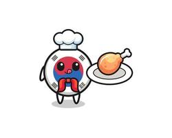 personaje de dibujos animados de chef de pollo frito de bandera de corea del sur vector