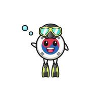 the south korea flag diver cartoon character vector