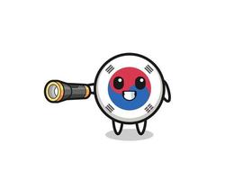 south korea flag mascot holding flashlight vector