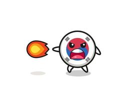 cute south korea flag mascot is shooting fire power vector