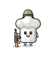 linda mascota de sombrero de chef como soldado vector