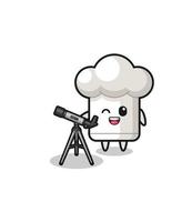 mascota de chef hat astrónomo con un telescopio moderno vector