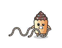 illustration of cupcake doing battle rope workout vector