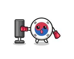 south korea flag boxer cartoon doing training with punching bag vector