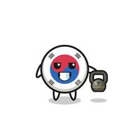 south korea flag mascot lifting kettlebell in the gym vector