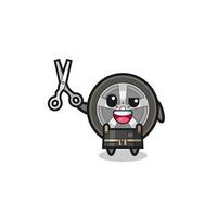 car wheel character as barbershop mascot vector