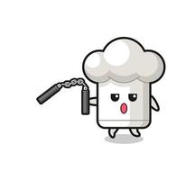 cartoon of chef hat using nunchaku vector