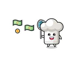 illustration of the chef hat catching flying money vector