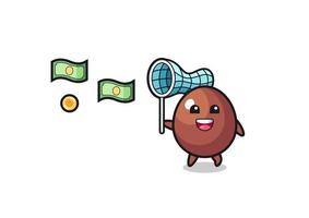 illustration of the chocolate egg catching flying money vector