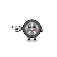 car wheel cartoon with pointing left gesture vector