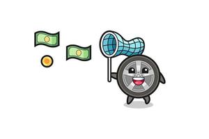 illustration of the car wheel catching flying money vector