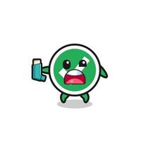 check mark mascot having asthma while holding the inhaler vector