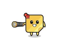 sticky notes mascot holding flashlight vector