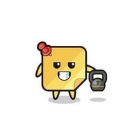 sticky notes mascot lifting kettlebell in the gym vector