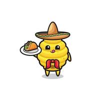 abeja colmena chef mexicano mascota sosteniendo un taco vector