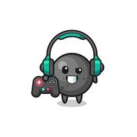 cannon ball gamer mascot holding a game controller vector