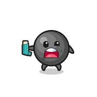 cannon ball mascot having asthma while holding the inhaler vector
