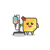 cute sticky notes character standing with infusion pole vector