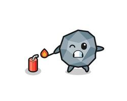 stone mascot illustration playing firecracker vector