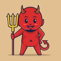 Cute red devil halloween character with isolated background. vector