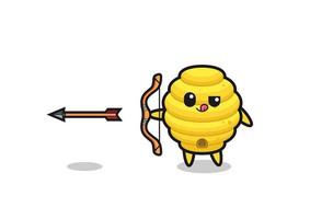 illustration of bee hive character doing archery vector