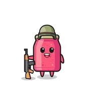 cute strawberry jam mascot as a soldier vector