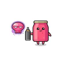 strawberry jam cartoon make a graffiti with a spray paint vector