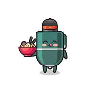 ballpoint pen as Chinese chef mascot holding a noodle bowl vector