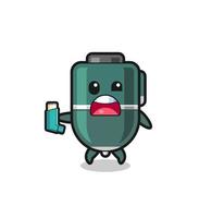 ballpoint pen mascot having asthma while holding the inhaler vector