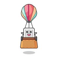 barcode mascot riding a hot air balloon vector