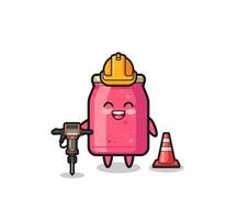 road worker mascot of strawberry jam holding drill machine vector