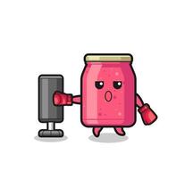 strawberry jam boxer cartoon doing training with punching bag vector