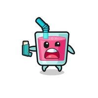 strawberry juice mascot having asthma while holding the inhaler vector