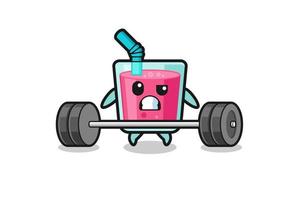 cartoon of strawberry juice lifting a barbell vector