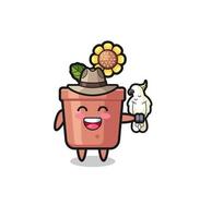 sunflower pot zookeeper mascot with a parrot vector