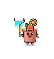 the sunflower pot painter mascot with a paint roller vector