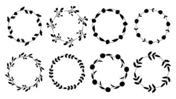 collection of floral round frames with line for text and quote. set of frame with plant silhouette for wedding invitations and monograms. isolated vector illustration.